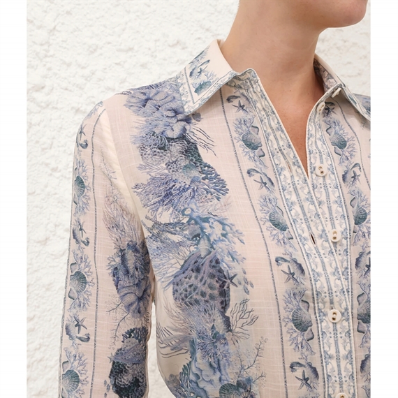 Zimmermann Wanderlust Body Skjorte, Blue Toile 